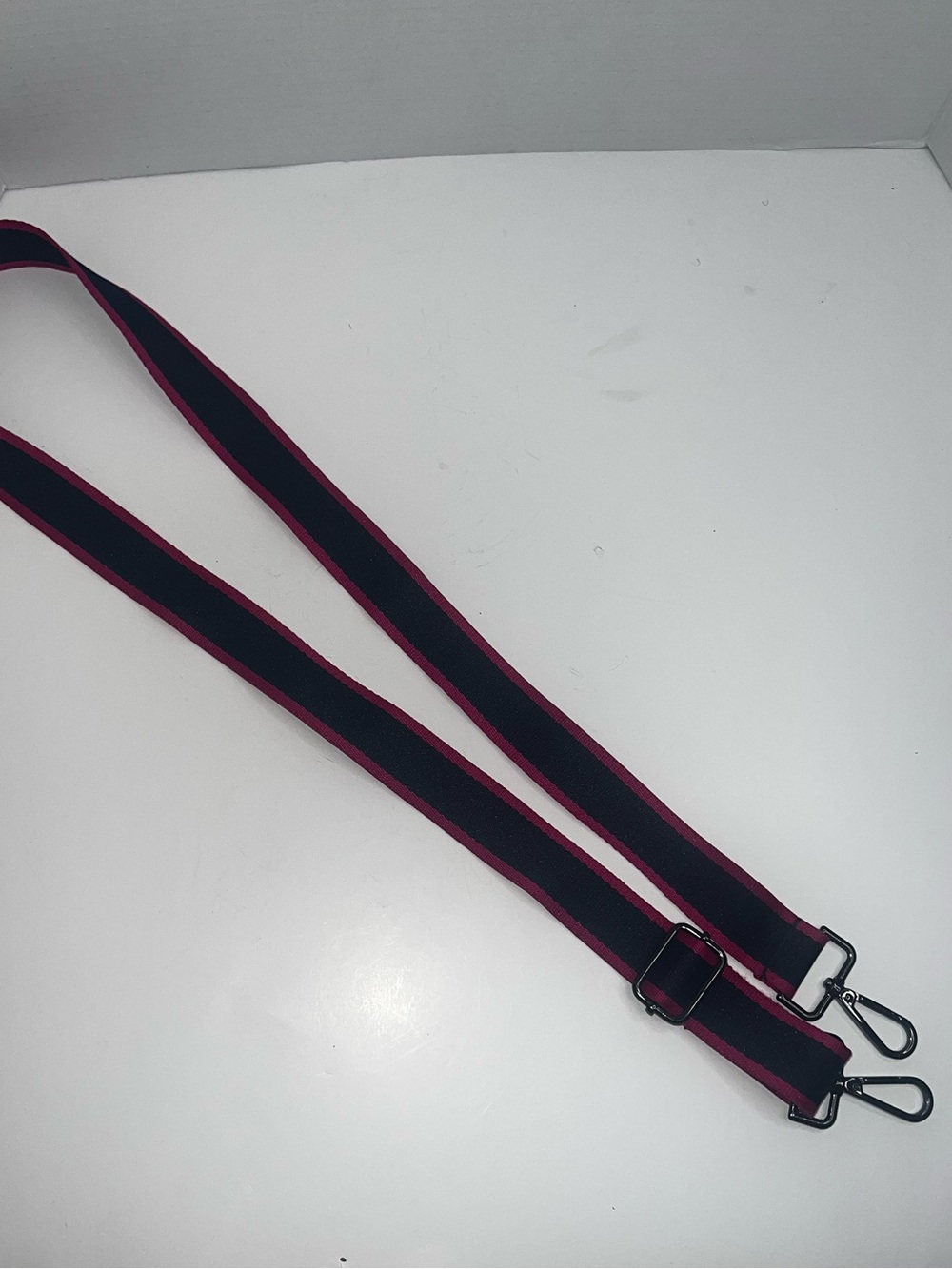 Navy Blue and Pink Striped Adjustable Strap with Gunmetal Hardware